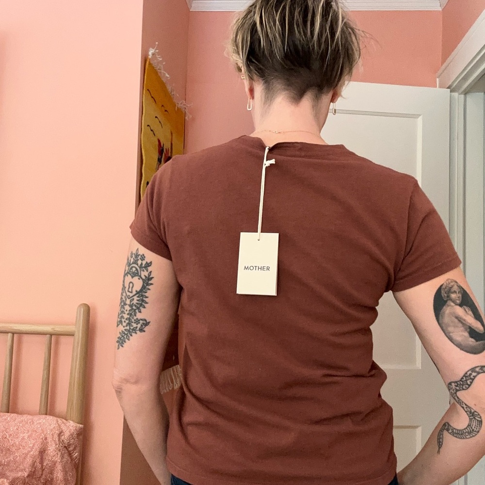 MOTHER “I’m Just Glad” The lil Goodie Goodie soft brown tee NWT XS - Picture 4 of 11